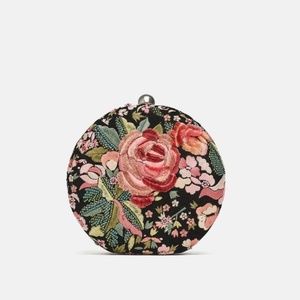 Zara Round Floral Beaded & Embroidery Purse NWT